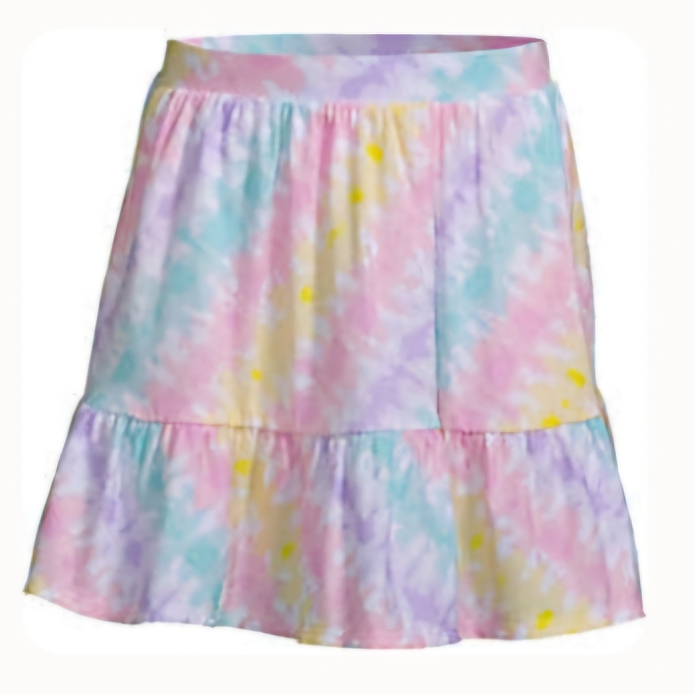 Lands End Girls Tiered Skort XL Plus Wild Blossom Tie Dye Ruffle Cotton NWOT